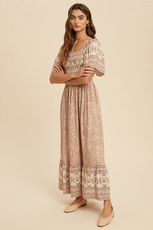 ANKLE LENGTH BOHO BORDER PRINT MAXI DRESS