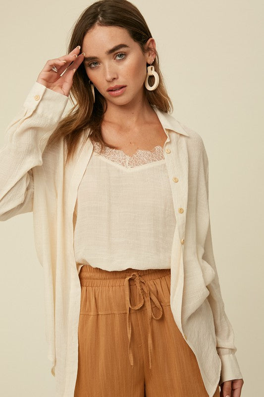 LAYER CAMI ATTACHED BUTTON DOWN TOP