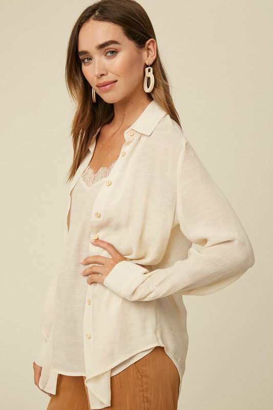 LAYER CAMI ATTACHED BUTTON DOWN TOP