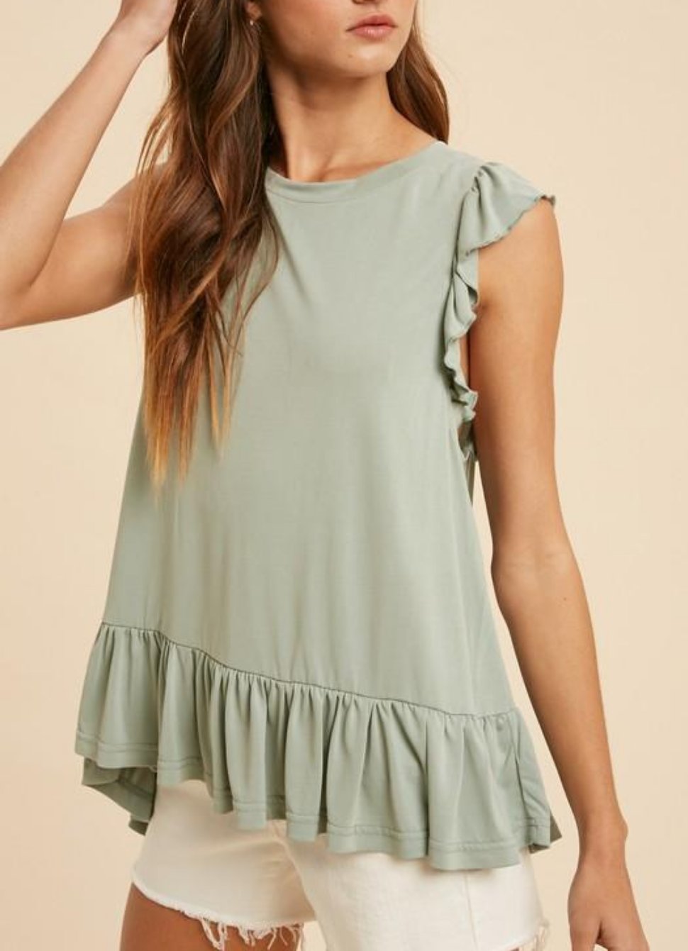 Sage Ruffled Sleeveless Top