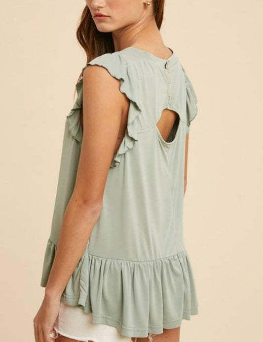 Sage Ruffled Sleeveless Top