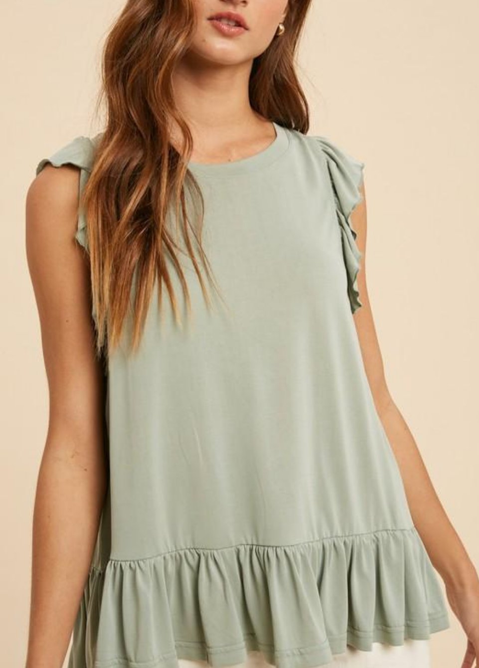 Sage Ruffled Sleeveless Top