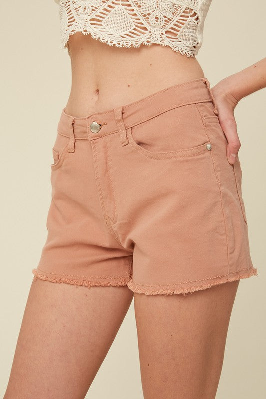 VINTAGE INSPIRED CUT OFF SHORTS WITH RAW HEM-Clay Rose