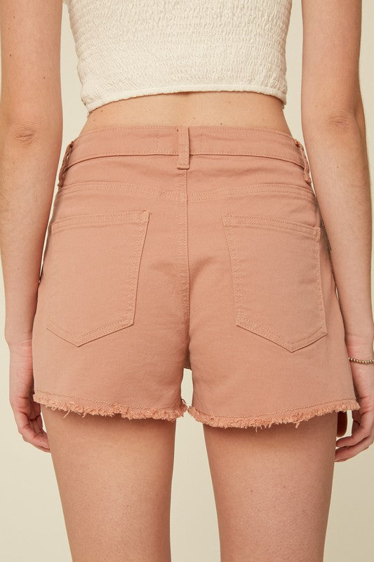 VINTAGE INSPIRED CUT OFF SHORTS WITH RAW HEM-Clay Rose