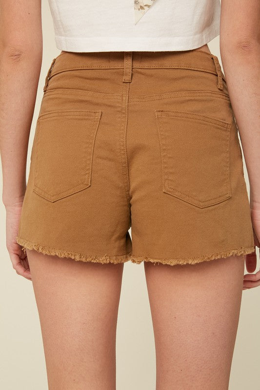 VINTAGE INSPIRED CUT OFF SHORTS WITH RAW HEM-Mocha