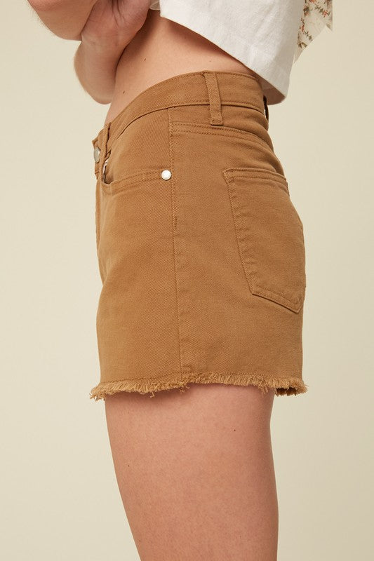 VINTAGE INSPIRED CUT OFF SHORTS WITH RAW HEM-Mocha