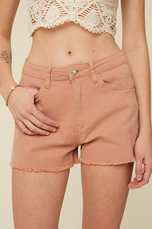 VINTAGE INSPIRED CUT OFF SHORTS WITH RAW HEM-Clay Rose