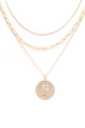 Layered Coin Necklace With  Earrings