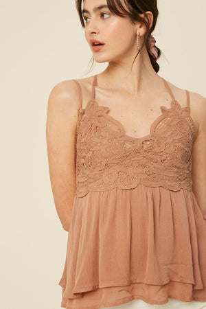 CROCHET LACE CHEST LAYERED CAMISOLE TOP