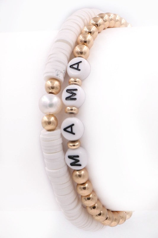 Disc Bead MAMA Stretch Bracelet Set (2 Colors)