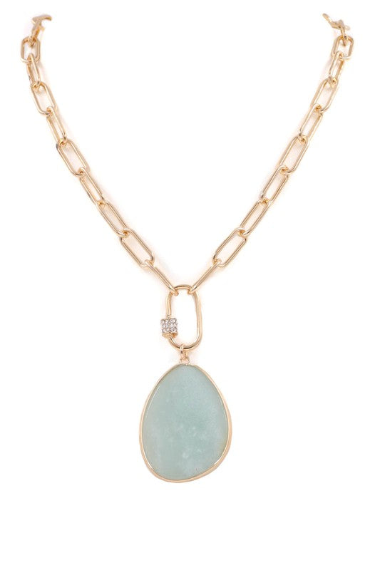 Stone Teardrop Necklace-Mint