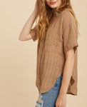 TEXTURED LINEN BLEND SHIRT-BROWN