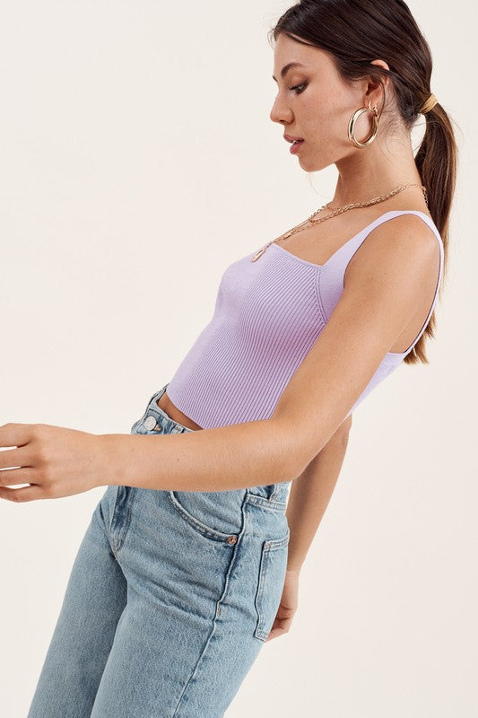 Lavender '90s-vibe ribbed cropped thick ribbed top.