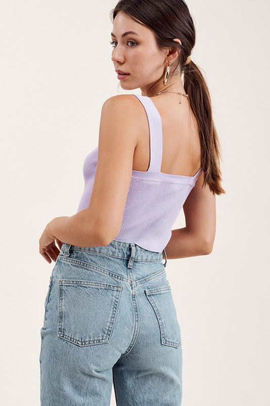 Lavender '90s-vibe ribbed cropped thick ribbed top.
