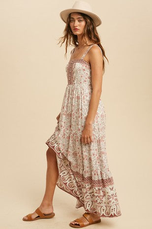 SQUARE NECK FLORAL PRINT MAXI DRESS