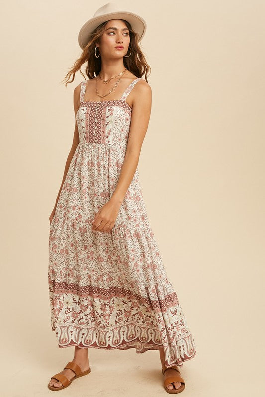 SQUARE NECK FLORAL PRINT MAXI DRESS