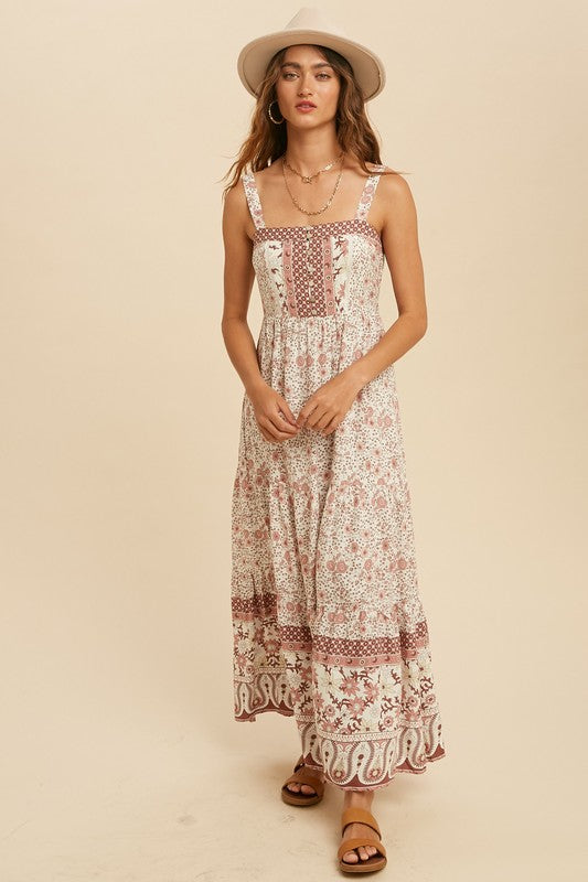 SQUARE NECK FLORAL PRINT MAXI DRESS