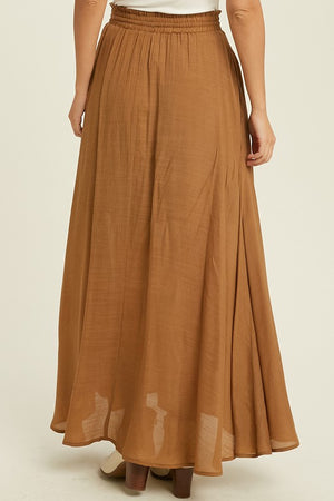 FRONT SLIT MAXI SKIRT WITH DRAWSTRING