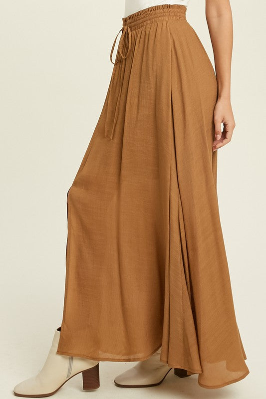 FRONT SLIT MAXI SKIRT WITH DRAWSTRING