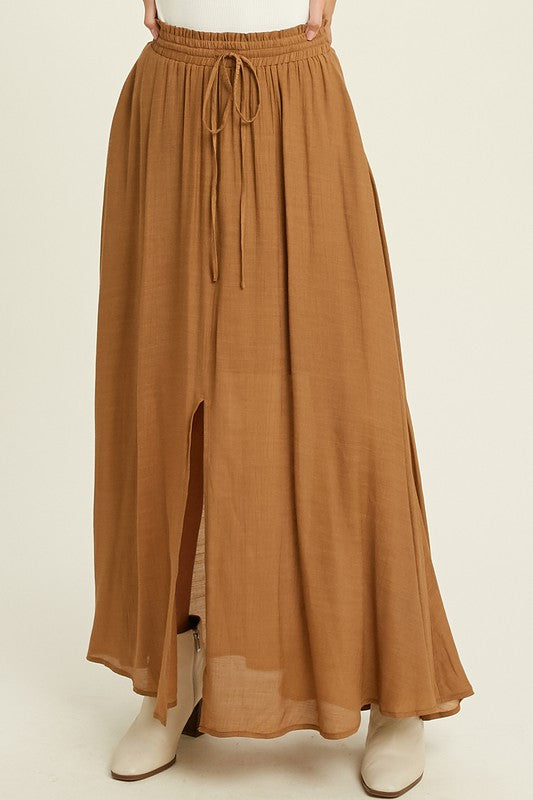 FRONT SLIT MAXI SKIRT WITH DRAWSTRING