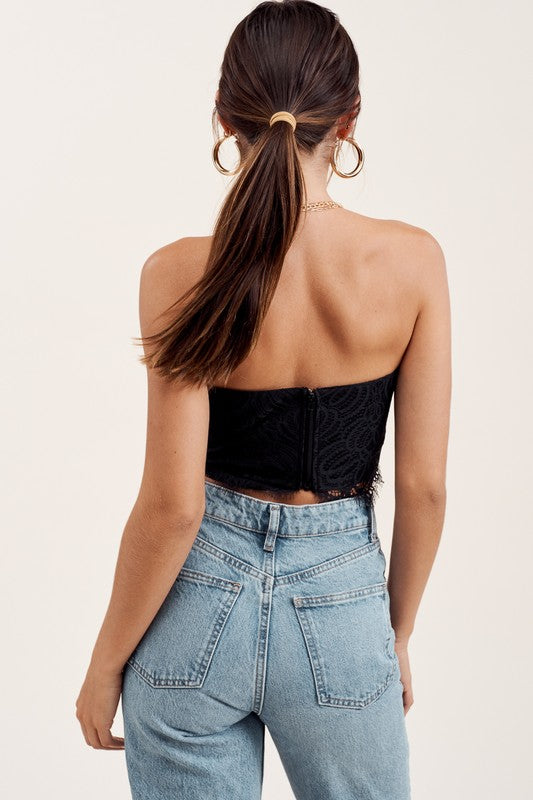 Lace Cupped Bandeau Crop Top