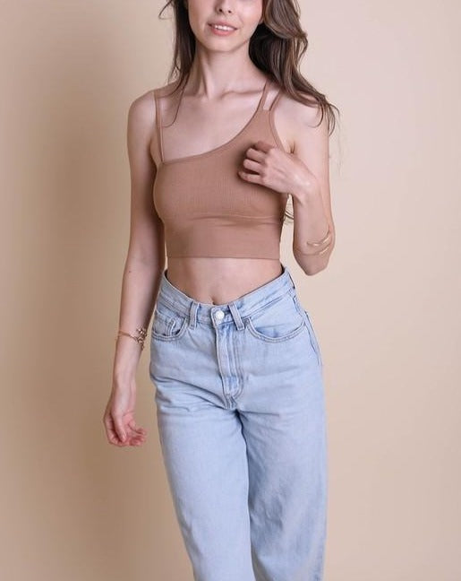 Shoulder Strap Brami Top -Tan