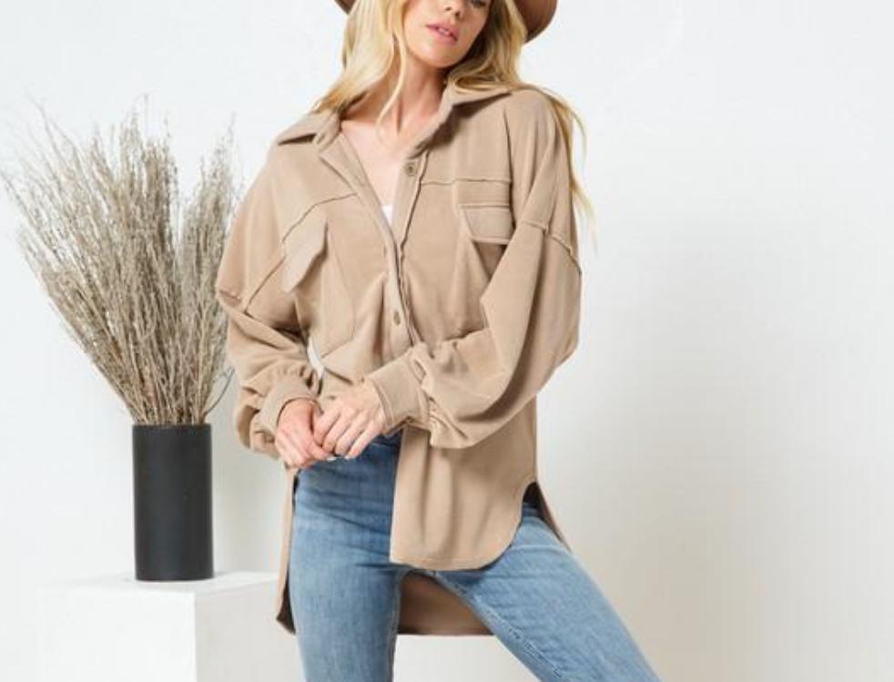 Sunset FLeece Oversized Shacket-Tan