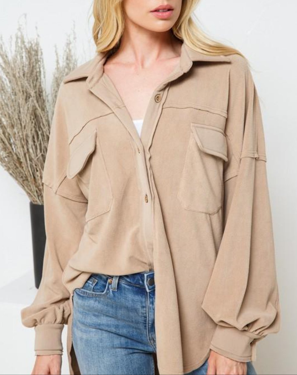 Sunset FLeece Oversized Shacket-Tan