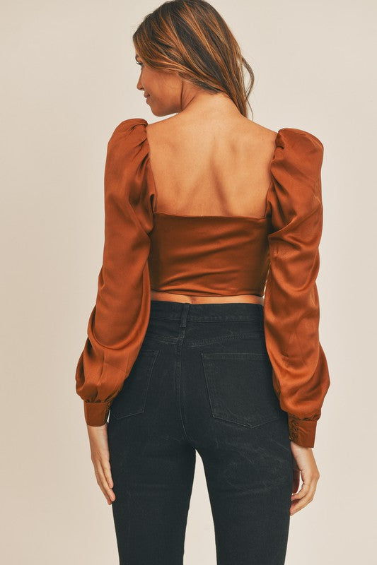 SOLID SATIN FRONT LACE UP CROP TOP