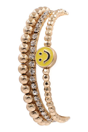 Metal rhinestone smiley bracelet set