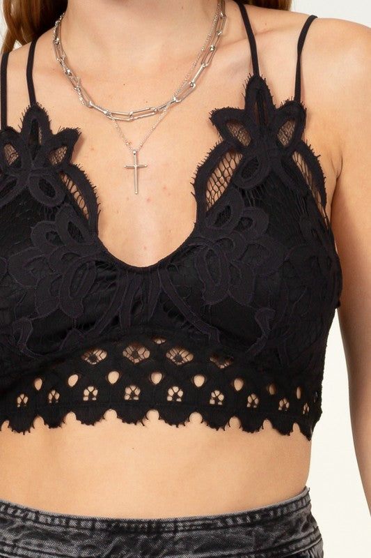 Crochet Lace Bralette-Black