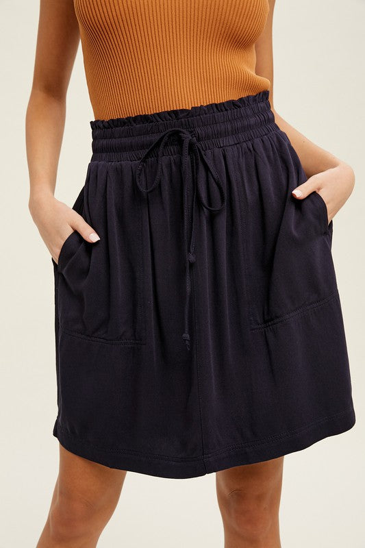 DRAWSTRING MINI SKIRT WITH POCKETS