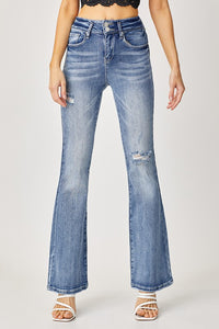HIGH-RISE DOUBLE BUTTON DOWN FLARE JEANS