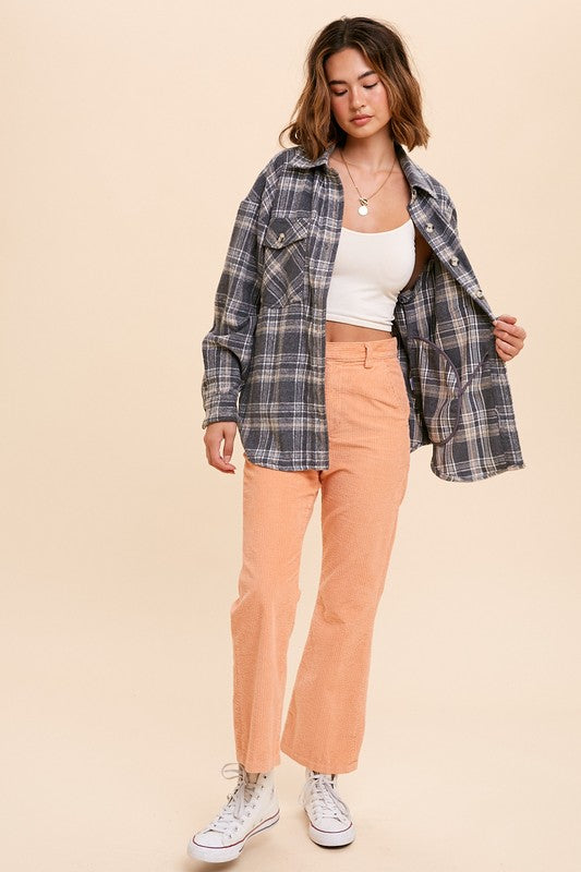Falling For You Plaid Shacket-Grey