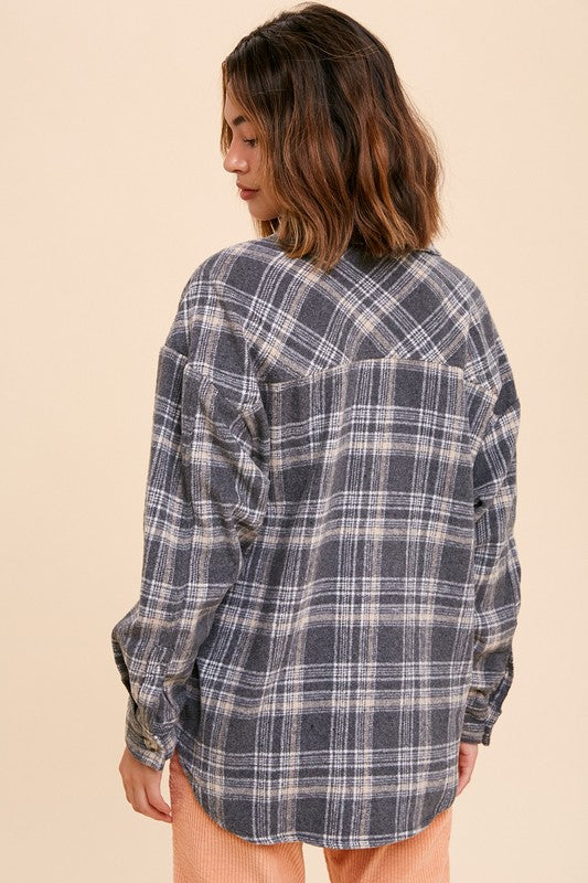 Falling For You Plaid Shacket-Grey