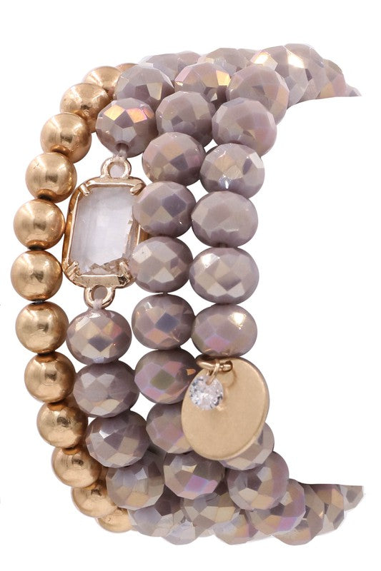 Faceted bead assorted stretch bracelet set-Lavender