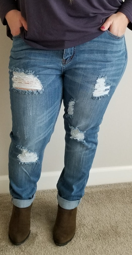 Curvy Distressed Cuffed Jeans