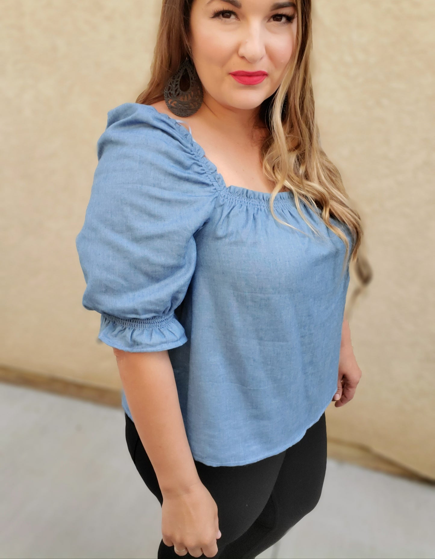 Square Neck Chambray Top