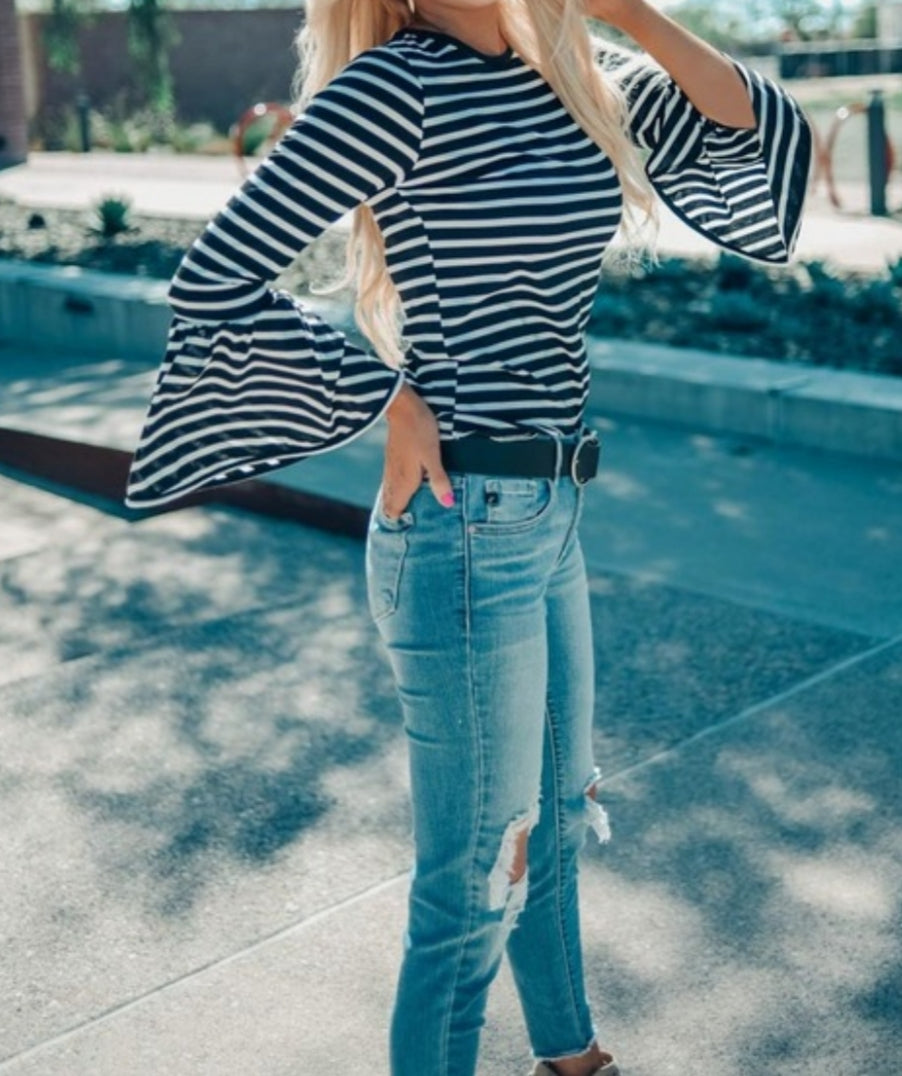 Striped Bell Sleeved Top