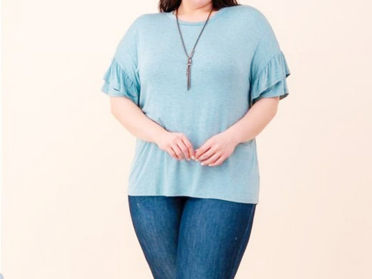 Blue Ruffled Top 1XL-3XL