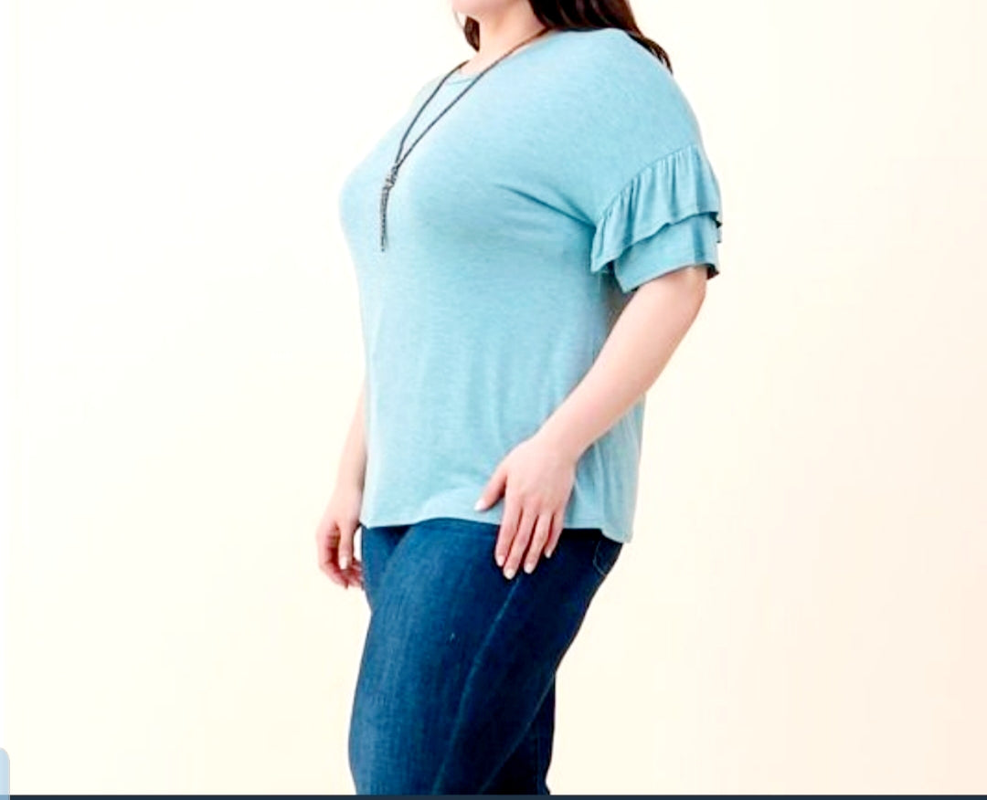 Blue Ruffled Top 1XL-3XL