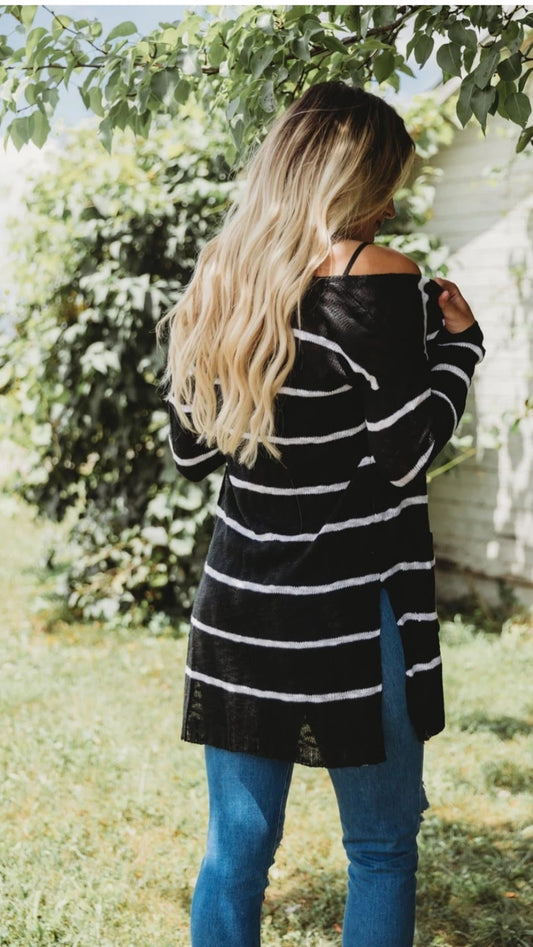 Striped Long Sleeve Open Cardigan