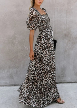 Leopard Smocked Maxi Dress