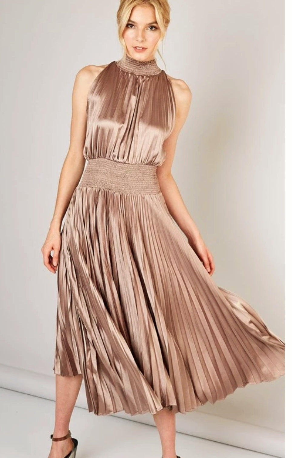 Bronzed  Beauty Pleated Midi Dress