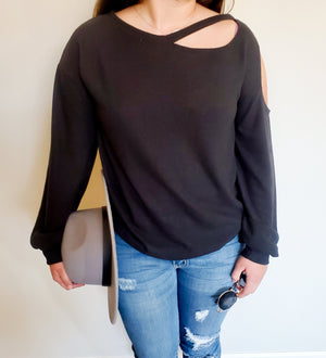 Curved Neck Cut Out Sweater Top ( S-XL)