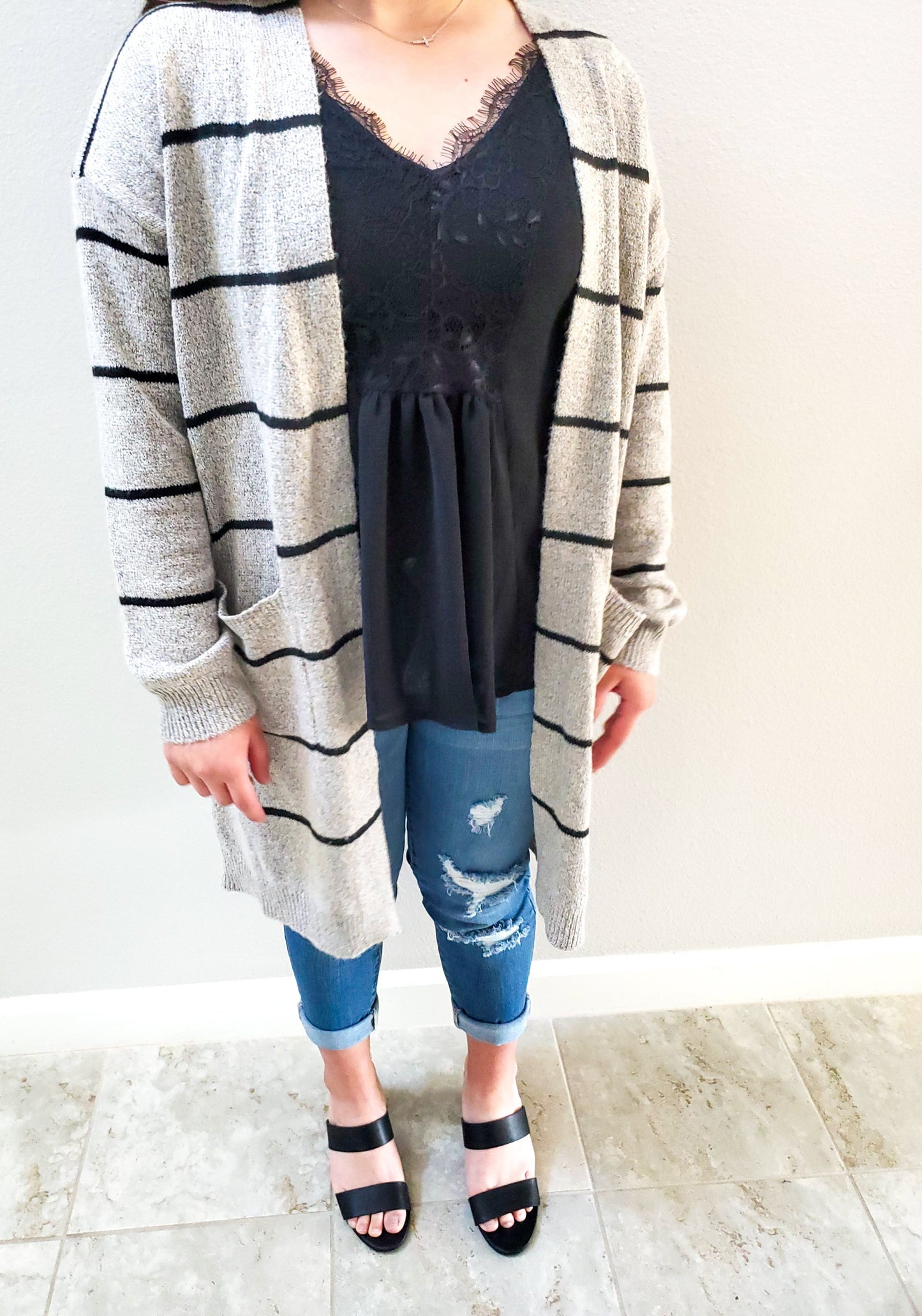 Natali Striped Long  Cardigan