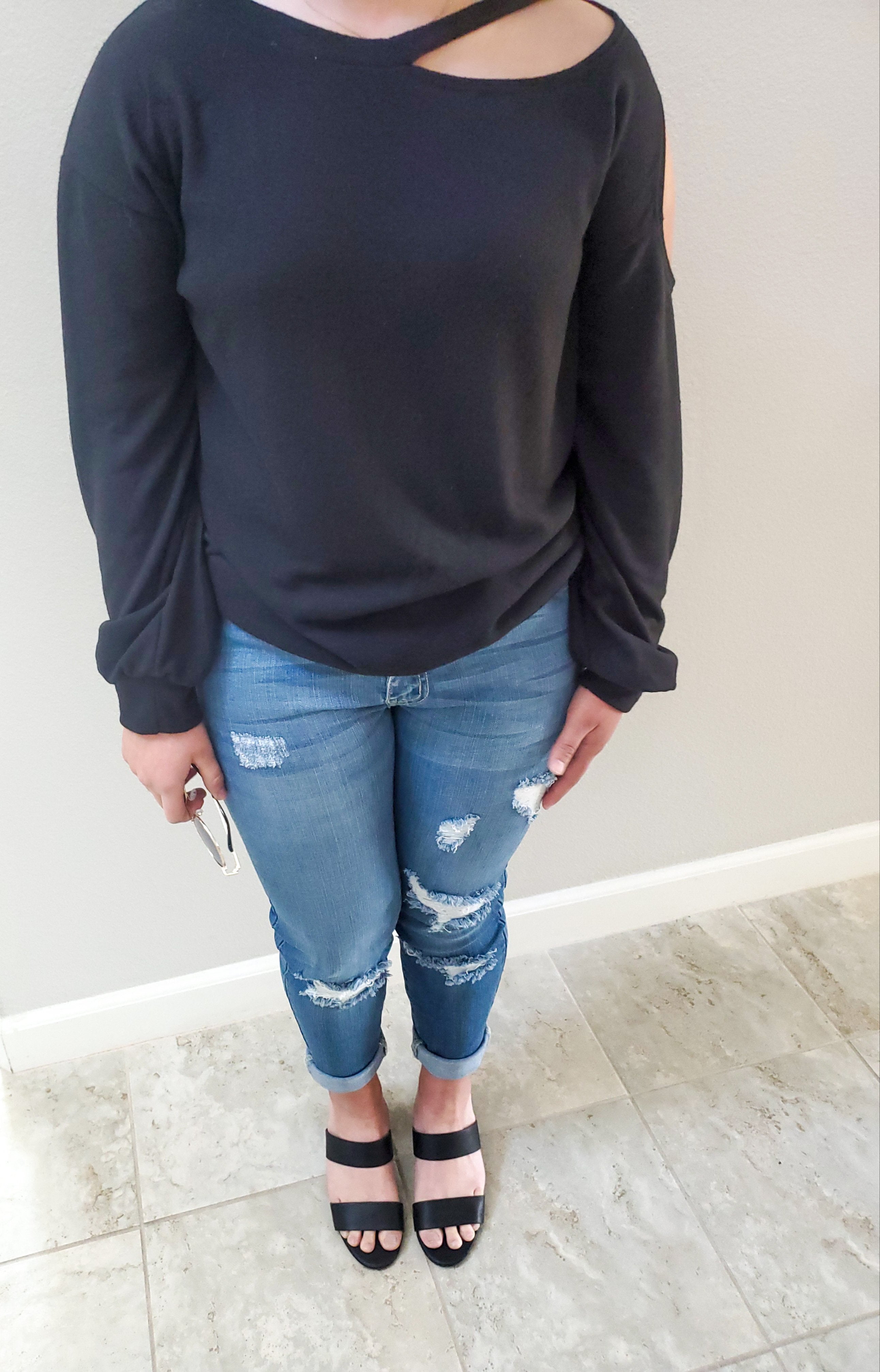 Curved Neck Cut Out Sweater Top ( S-XL)