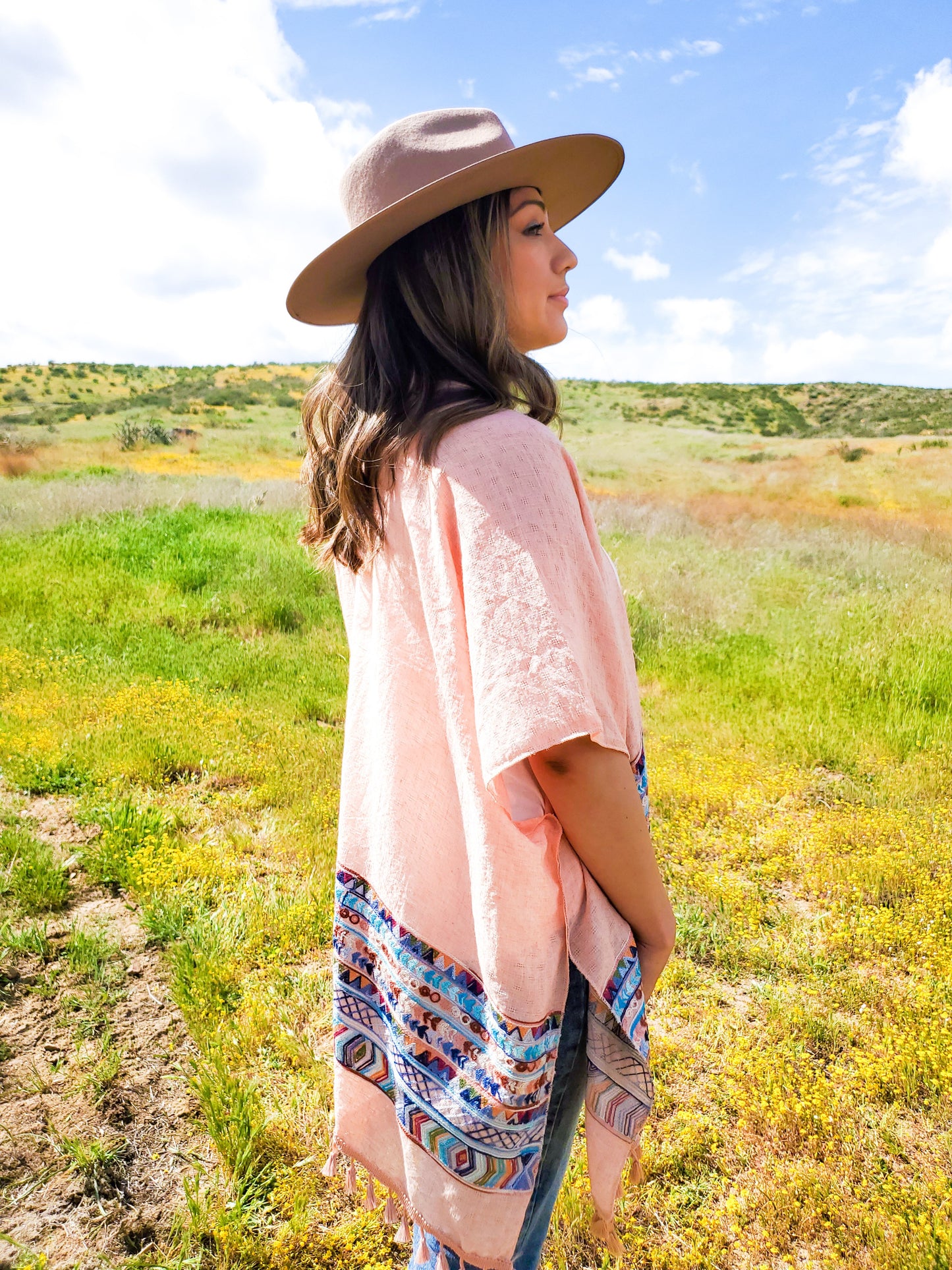 Embroidered Geometric Tassel Kimono