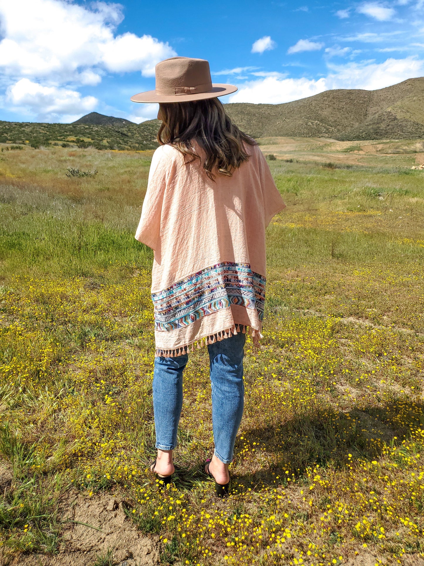 Embroidered Geometric Tassel Kimono