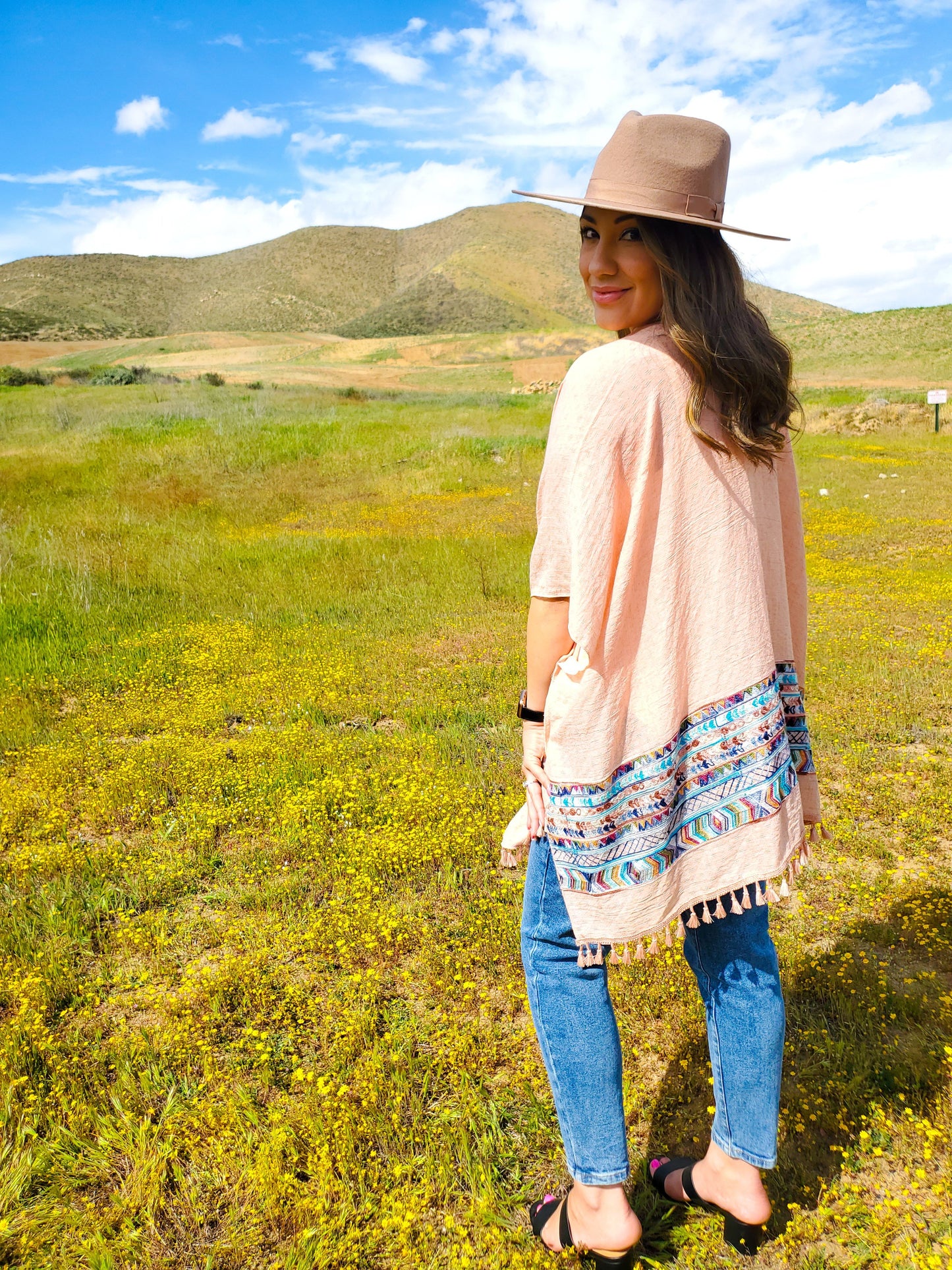 Embroidered Geometric Tassel Kimono